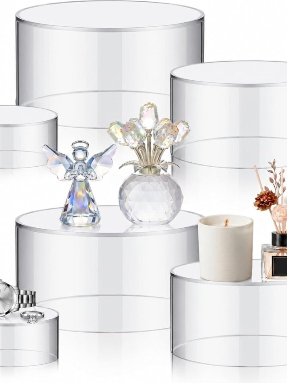 6 Pcs Acrylic Risers Display Stands, 5.91'' 5.12'' 3.54'', Clear Round Nesting P
